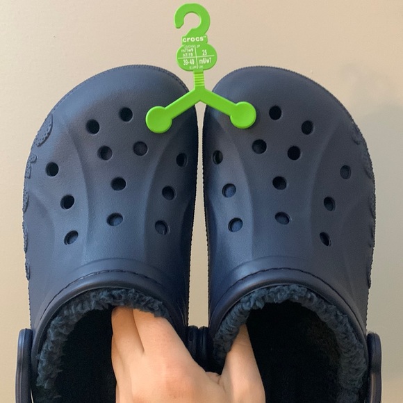 Navy Blue Fur-Lined Crocs - Picture 11 of 13